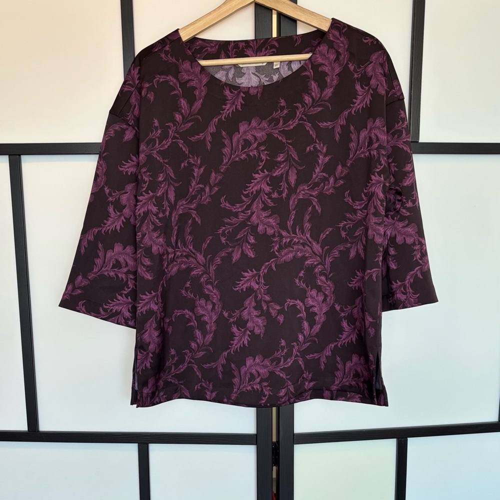 Soft Surroundings Top Size Small Blouse Shirt‎ 3/4 Sleeves Leaf Print Whimsigoth